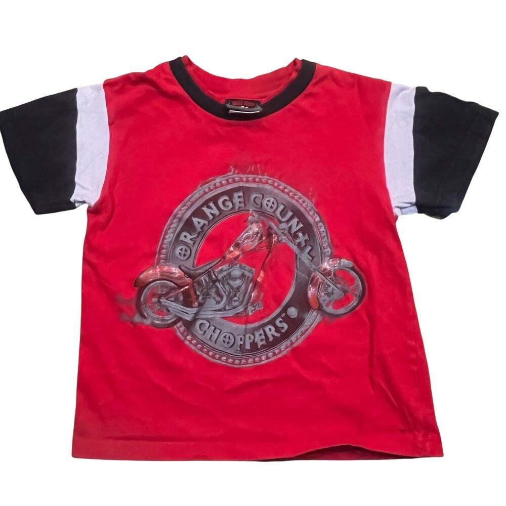 Vintage Orange County Choppers Kids Tee 5/6 Red Biker‎ Graphic Motorcycle Y2K